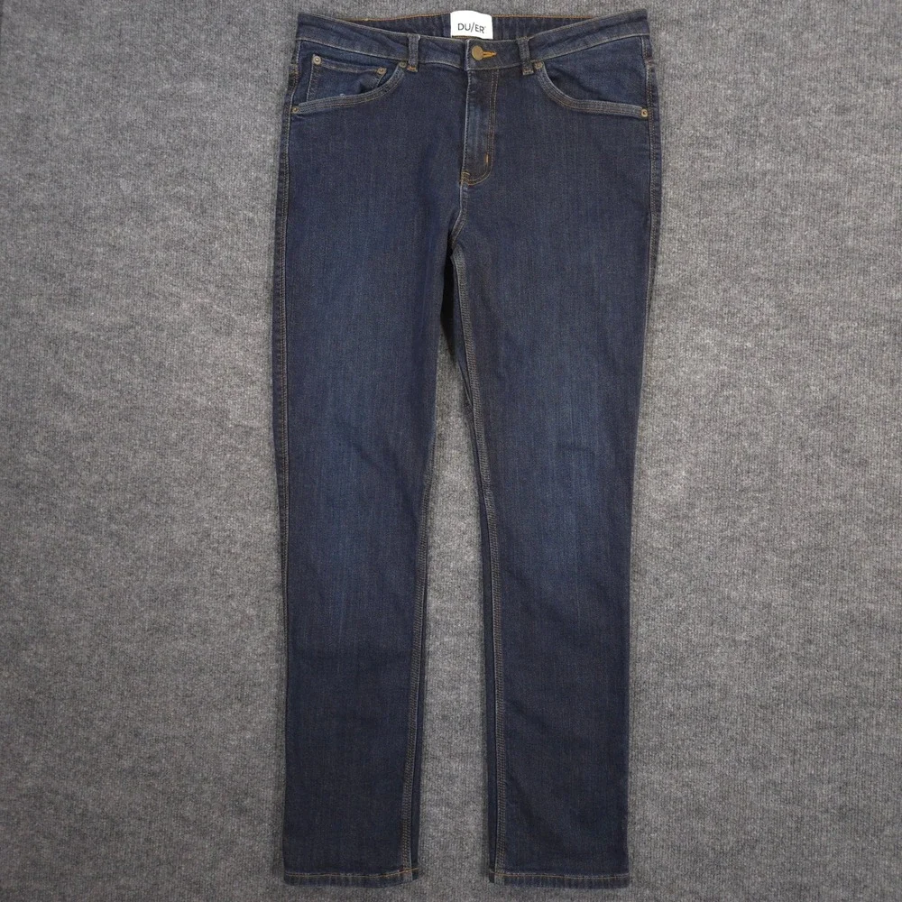 DU/ER Fleece Lined Jeans Mens 32X32 Blue Tapered 5 Pocket Flex Dark Wash Denim